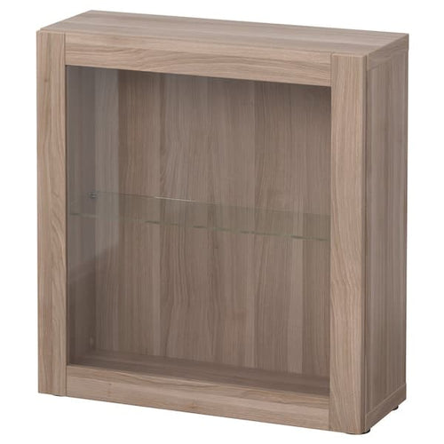 BESTÅ - Cabinet with glass door, walnut effect mordant grey/Sindvik glass door, walnut effect mordant grey, 60x22x64 cm