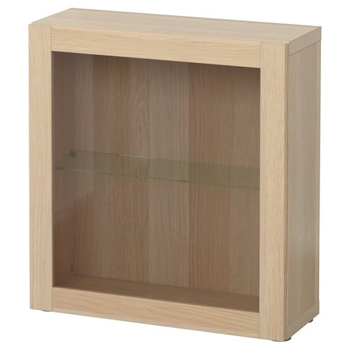BESTÅ - Shelf unit with glass door, white stained oak effect/Sindvik white stained oak eff clear glass, 60x22x64 cm