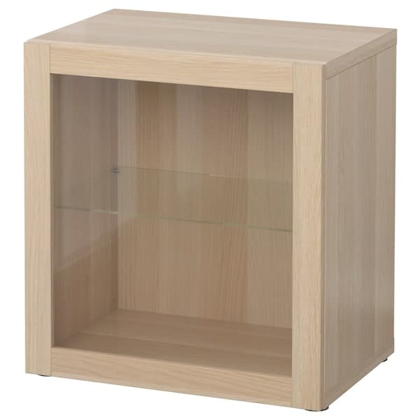 BESTÅ - Shelf unit with glass door, white stained oak effect/Sindvik white stained oak eff clear glass, 60x42x64 cm - best price from Maltashopper.com 69047651