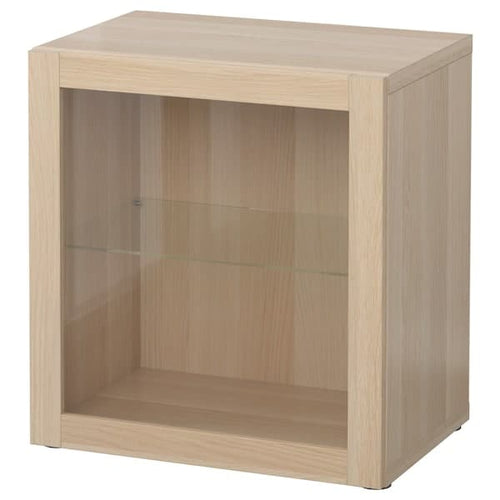 BESTÅ - Shelf unit with glass door, white stained oak effect/Sindvik white stained oak eff clear glass, 60x42x64 cm