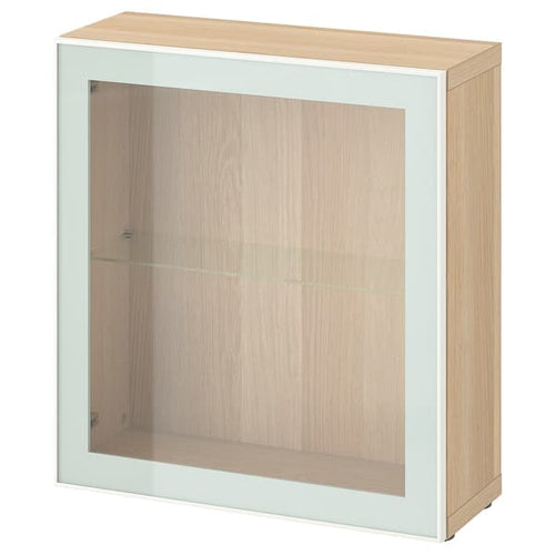 BESTÅ - Shelf unit with glass door, white stained oak effect Glassvik/white/light green clear glass, 60x22x64 cm
