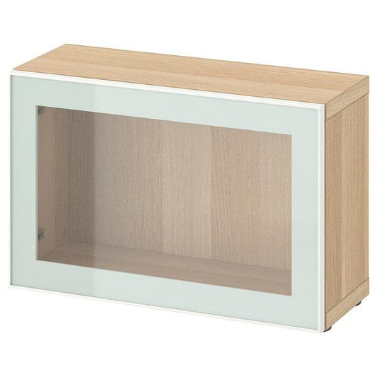 Ikea BESTÅ - Shelf unit with glass door, white stained oak effect Glassvik/white/light green clear glass, 60x22x38 cm