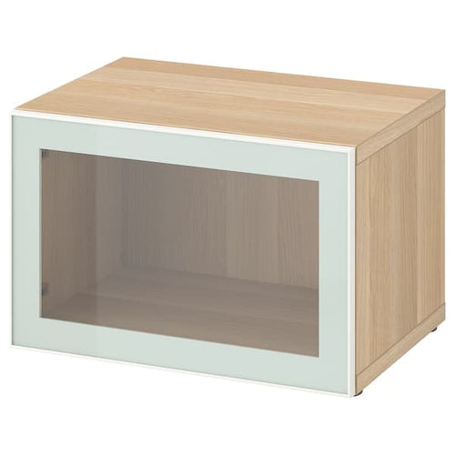 BESTÅ - Shelf unit with glass door, white stained oak effect Glassvik/white/light green clear glass, 60x42x38 cm