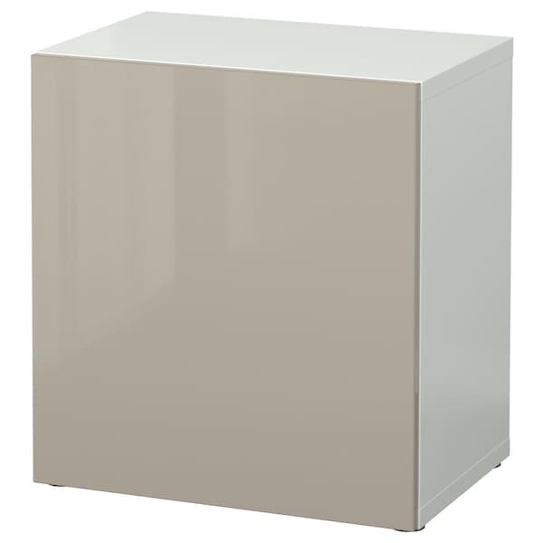 BESTÅ Cabinet with door, white / Selsviken high-gloss / beige,60x42x64 cm , 60x42x64 cm - best price from Maltashopper.com 99046909