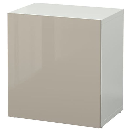 BESTÅ Cabinet with door, white / Selsviken high-gloss / beige,60x42x64 cm , 60x42x64 cm