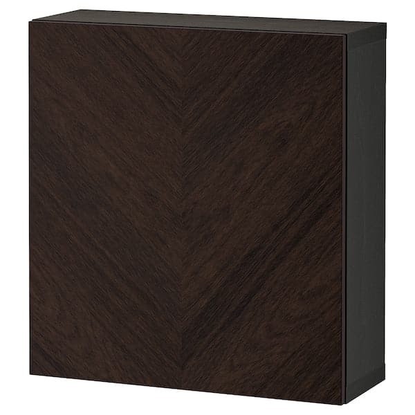 BESTÅ - Shelf unit with door, black-brown Hedeviken/dark brown stained oak veneer, 60x22x64 cm - best price from Maltashopper.com 39426139