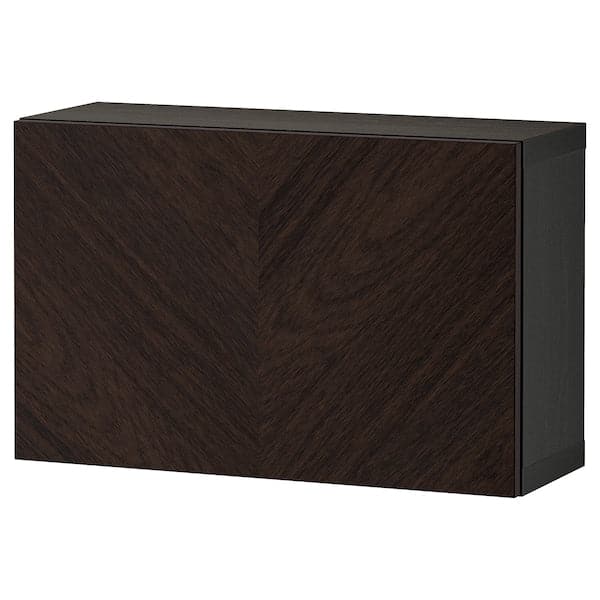 BESTÅ - Shelf unit with door, black-brown Hedeviken/dark brown stained oak veneer, 60x22x38 cm - best price from Maltashopper.com 79424968