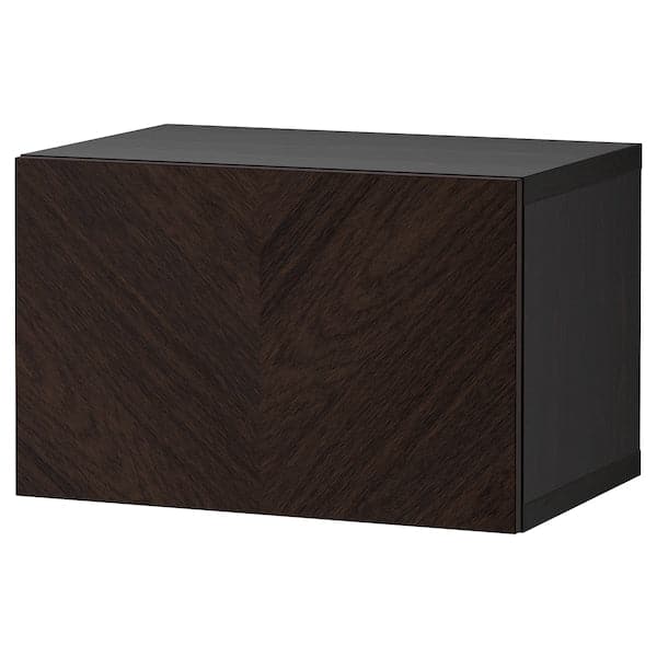 BESTÅ - Shelf unit with door, black-brown Hedeviken/dark brown stained oak veneer, 60x42x38 cm - best price from Maltashopper.com 59426143