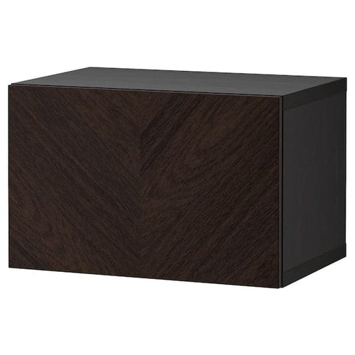 BESTÅ - Shelf unit with door, black-brown Hedeviken/dark brown stained oak veneer, 60x42x38 cm