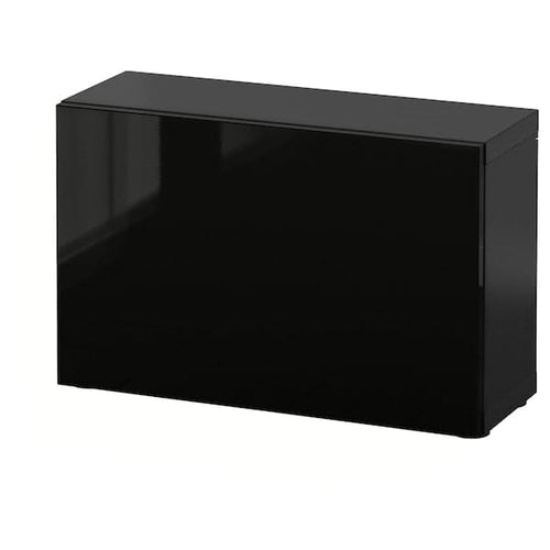 BESTÅ - Shelf unit with door, black-brown/Selsviken high-gloss/black, 60x22x38 cm