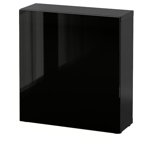 BESTÅ - Shelf unit with door, black-brown/Selsviken high-gloss/black, 60x22x64 cm - best price from Maltashopper.com 59046831