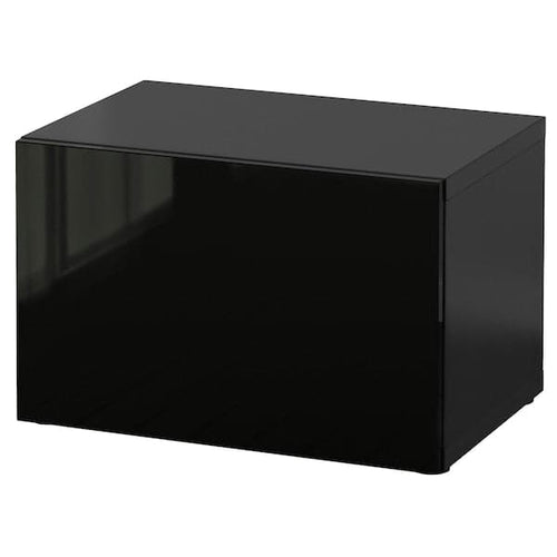 BESTÅ - Shelf unit with door, black-brown/Selsviken high-gloss/black, 60x42x38 cm