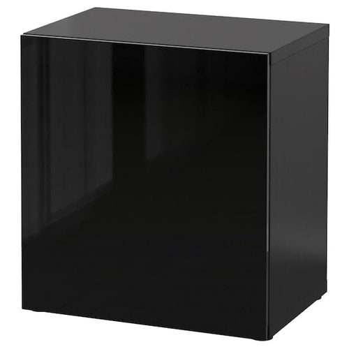 BESTÅ - Shelf unit with door, black-brown/Selsviken high-gloss/black, 60x42x64 cm