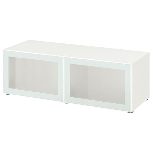 BESTÅ - Shelf unit with glass doors, white Glassvik/white/light green frosted glass, 120x42x38 cm - best price from Maltashopper.com 59489164