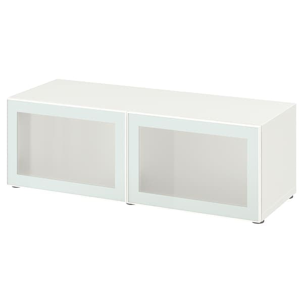 BESTÅ - Shelf unit with glass doors, white Glassvik/white/light green frosted glass, 120x42x38 cm - best price from Maltashopper.com 59489164