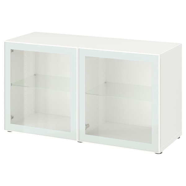 Ikea BESTÅ - Shelf unit with glass doors, white Glassvik/white/light green clear glass, 120x42x64 cm