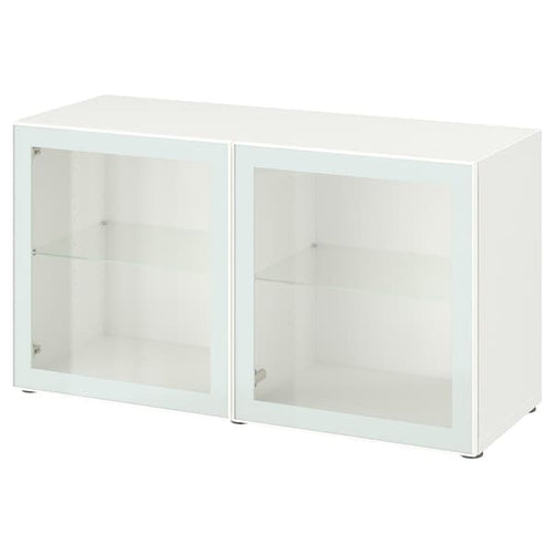 BESTÅ - Shelf unit with glass doors, white Glassvik/white/light green clear glass, 120x42x64 cm