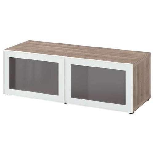 BESTÅ - Storage combination with glass doors, grey stained walnut effect / Glassvik white / frosted glass, 120x42x38 cm