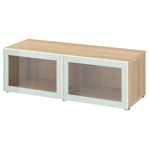 BESTÅ - BESTÅ Shelf unit with glass doors, white stained oak effect Glassvik/white/light green clear glass, 120x42x38 cm