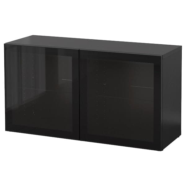 BESTÅ - Shelf unit with glass doors, black-brown/Glassvik black/clear glass, 120x42x64 cm - best price from Maltashopper.com 19047757