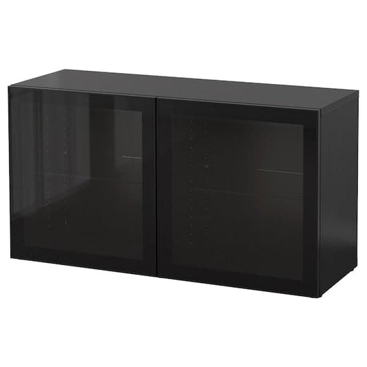 BESTÅ - Shelf unit with glass doors, black-brown/Glassvik black/clear glass, 120x42x64 cm - best price from Maltashopper.com 19047757