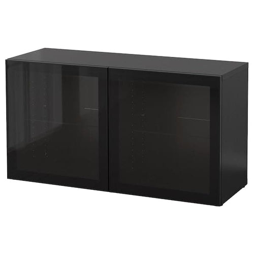 BESTÅ - Shelf unit with glass doors, black-brown/Glassvik black/clear glass, 120x42x64 cm