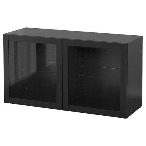 BESTÅ - Shelf unit with glass doors, black-brown/Sindvik black-brown clear glass, 120x40x64 cm