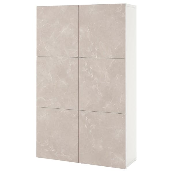 Ikea BESTÅ - Cabinet with doors, Bergsviken white/beige marble effect, , 120x42x193 cm