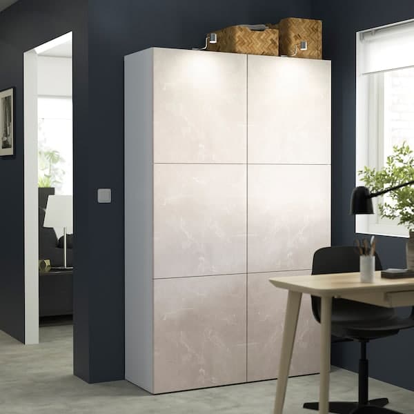 Ikea BESTÅ - Cabinet with doors, Bergsviken white/beige marble effect, , 120x42x193 cm