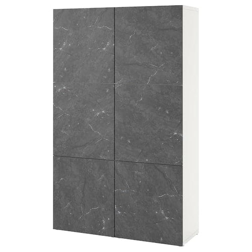 BESTÅ - Storage combination with doors, white Bergsviken/black marble effect, 120x42x193 cm