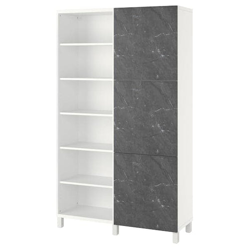 BESTÅ - Storage combination with doors, white Bergsviken/black marble effect, 120x42x202 cm
