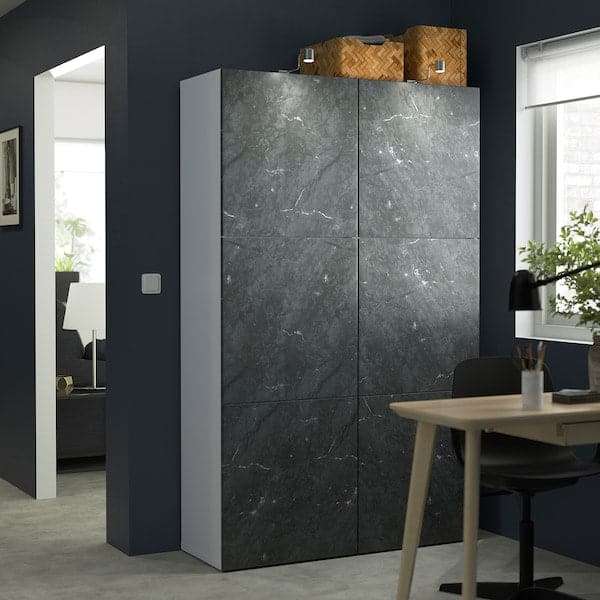 BESTÅ - Storage combination with doors, white Bergsviken/black marble effect, 120x42x193 cm - best price from Maltashopper.com 09421690