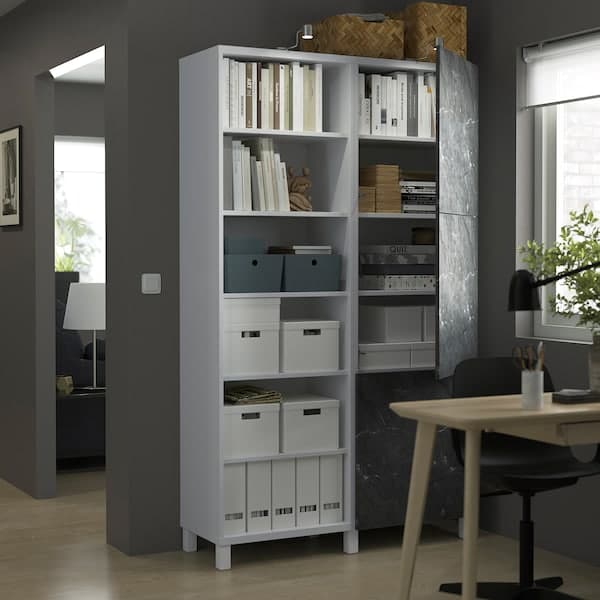 Ikea BESTÅ - Storage combination with doors, white Bergsviken/black marble effect, 120x42x202 cm