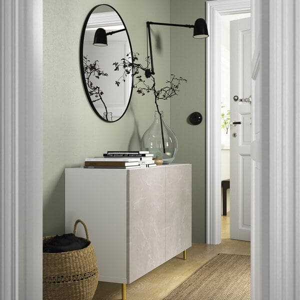 Ikea BESTÅ - Cabinet with doors, white Bergsviken/Ösarp/beige marble effect, , 120x42x74 cm