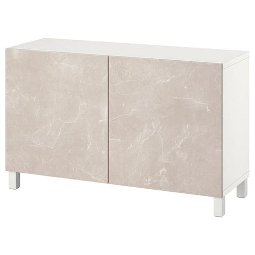 BESTÅ - Cabinet with doors, white Bergsviken/Stubbarp/beige marble effect, , 120x42x74 cm
