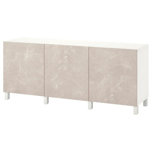 Ikea BESTÅ - Cabinet with doors, white Bergsviken/Stubbarp/beige marble effect, , 180x42x74 cm