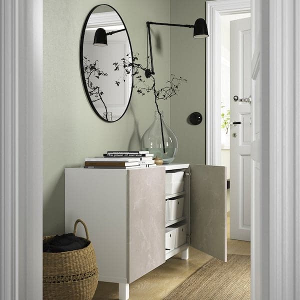 BESTÅ - Cabinet with doors, white Bergsviken/Stubbarp/beige marble effect, , 120x42x74 cm - best price from Maltashopper.com 59421433