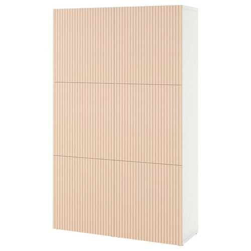 BESTÅ - Storage combination with doors, white/Björköviken birch veneer, 120x42x193 cm