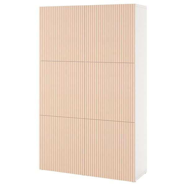 BESTÅ - Storage combination with doors, white/Björköviken birch veneer, 120x42x193 cm