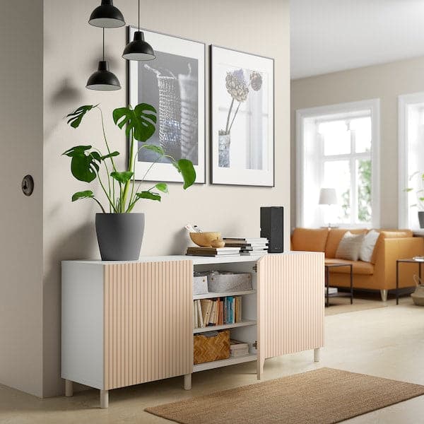 Ikea BESTÅ - Storage combination with doors, white/Björköviken/Mejarp birch veneer, 180x42x74 cm