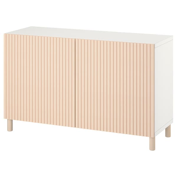 BESTÅ - Storage combination with doors, white/Björköviken/Mejarp birch veneer, 120x42x74 cm