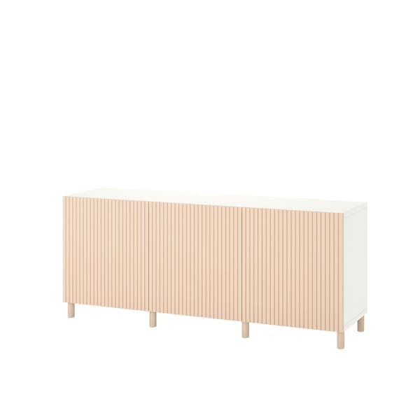 BESTÅ - Storage combination with doors, white/Björköviken/Mejarp birch veneer, 180x42x74 cm - best price from Maltashopper.com 59421739