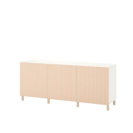Ikea BESTÅ - Storage combination with doors, white/Björköviken/Mejarp birch veneer, 180x42x74 cm