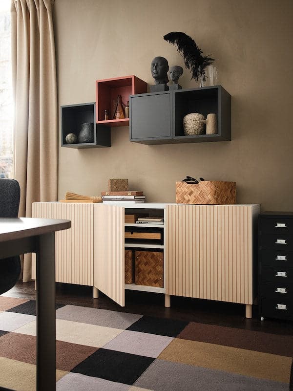 Ikea BESTÅ - Storage combination with doors, white/Björköviken/Mejarp birch veneer, 180x42x74 cm