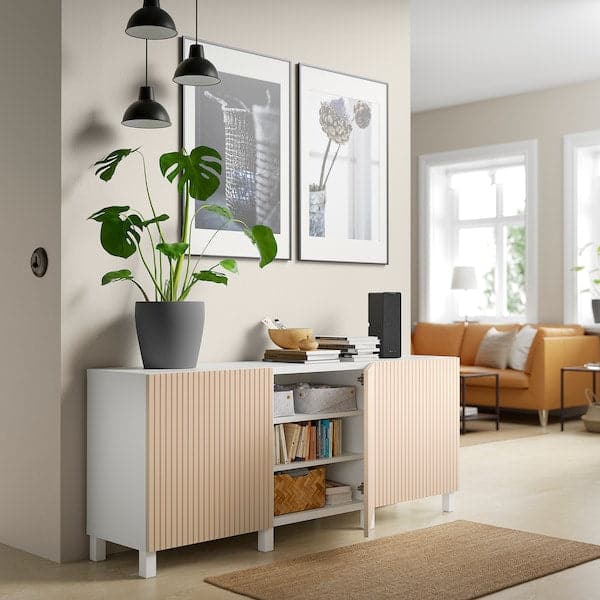 BESTÅ - Storage combination with doors, white/Björköviken/Stubbarp birch veneer, 180x42x74 cm - best price from Maltashopper.com 79421738