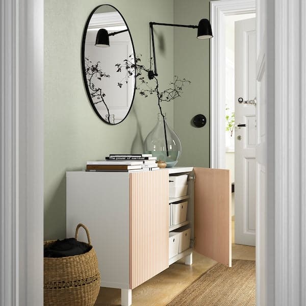Ikea BESTÅ - Storage combination with doors, white/Björköviken/Stubbarp birch veneer, 120x42x74 cm
