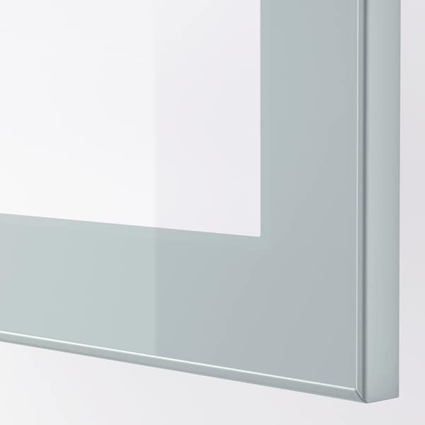 Ikea BESTÅ - Storage combination with doors, white Glassvik/Ösarp/light grey-blue clear glass, 180x42x74 cm
