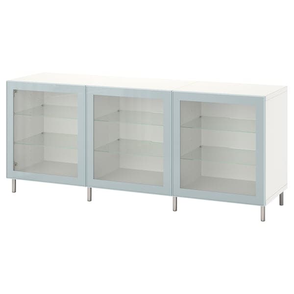 BESTÅ - Storage combination with doors, white Glassvik/Ösarp/light grey-blue clear glass, 180x42x74 cm - best price from Maltashopper.com 09421770