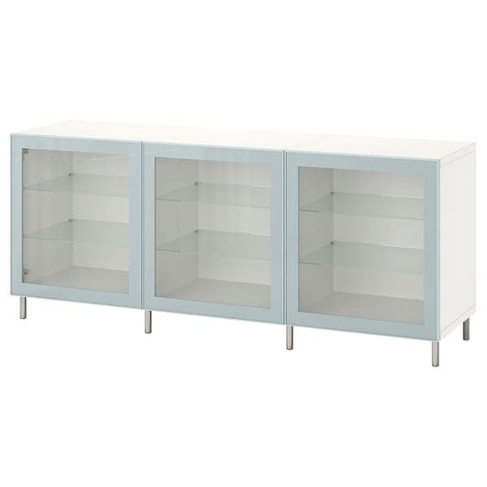 BESTÅ - Storage combination with doors, white Glassvik/Ösarp/light grey-blue clear glass, 180x42x74 cm - best price from Maltashopper.com 09421770
