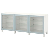BESTÅ - Storage combination with doors, white Glassvik/Stubbarp/light grey-blue clear glass, 180x42x74 cm - best price from Maltashopper.com 89421766